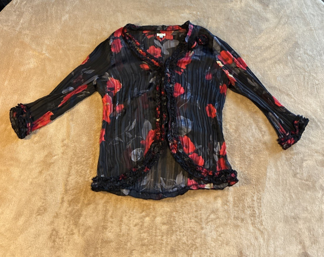 VTG Women’s Top Small Black Y2K Pleated Sheer Ruffle Cardigan Whimsigoth Indie