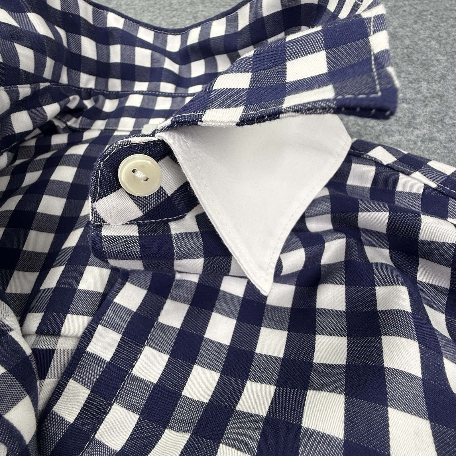 Hinson Wu Gargot Gingham Blue & White Flip Cuff Cotton Blouse Shirt Small