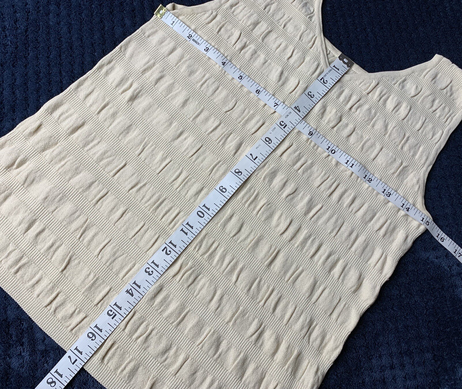 Women’s Beige Ivory Tank Top Camisole Stretch Smocked Pleated V Neck
