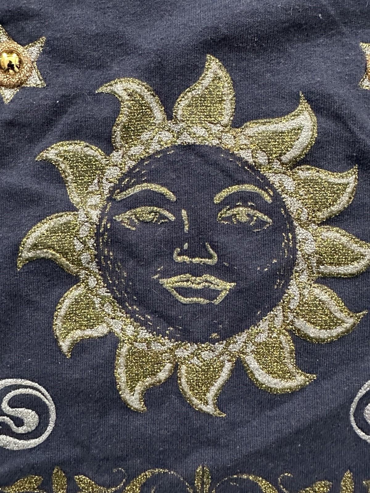 Vtg 90s BRUSH WORKS Celestial Sun Moon Stars Hand-Painted OS T-Shirt Whimsigoth