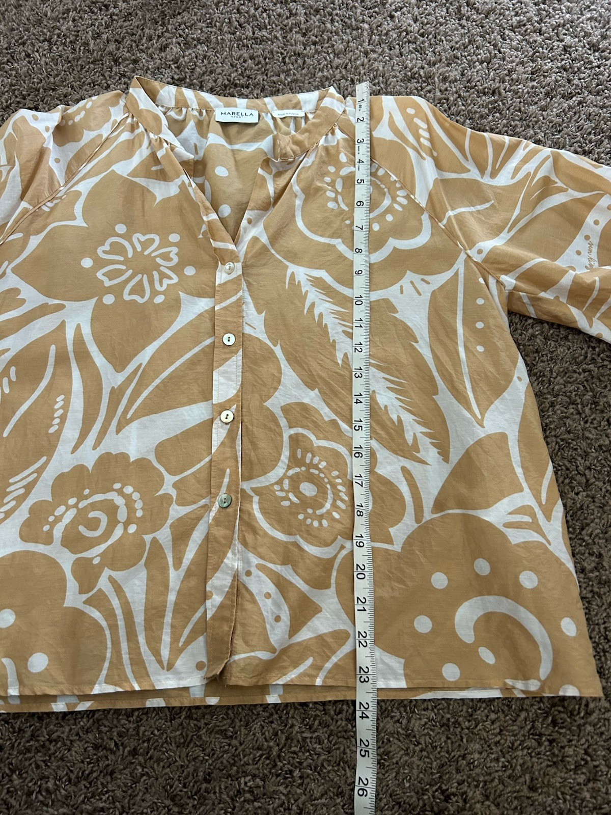 Marella Sport Beige And White Floral Cotton Silk Blend Blouse Top Size 6