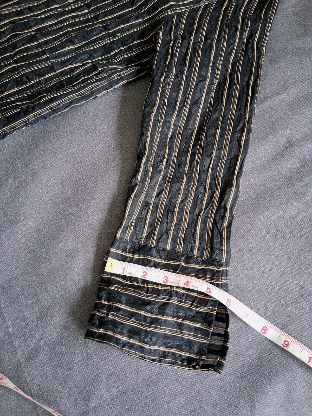 Caroline Rose Striped Monk Collar Topper S USA Linen Nylon Acetate Cotton Slits
