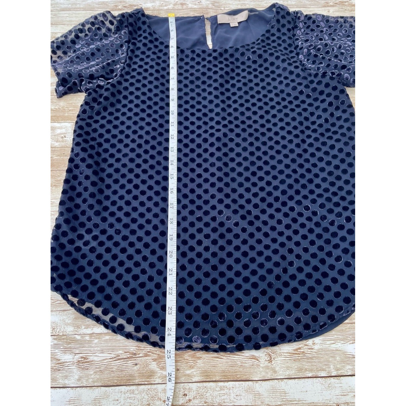 Loft Velvet Burnout Dot Top Sheer Nautical Navy Blue Flutter Sleeve Small EUC