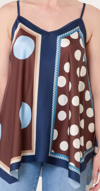 Poka dot blue NEW silk feel top one size 8/16