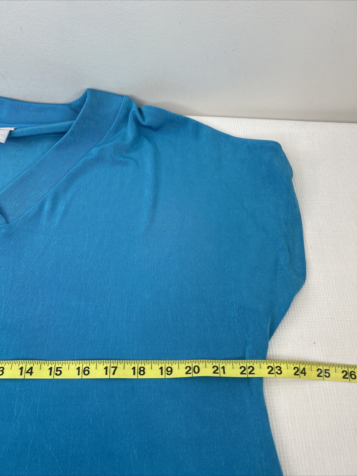 Chico’s Travelers Women’s 3 Aqua Blue V Neck Acetate Short Sleeve Top Blouse