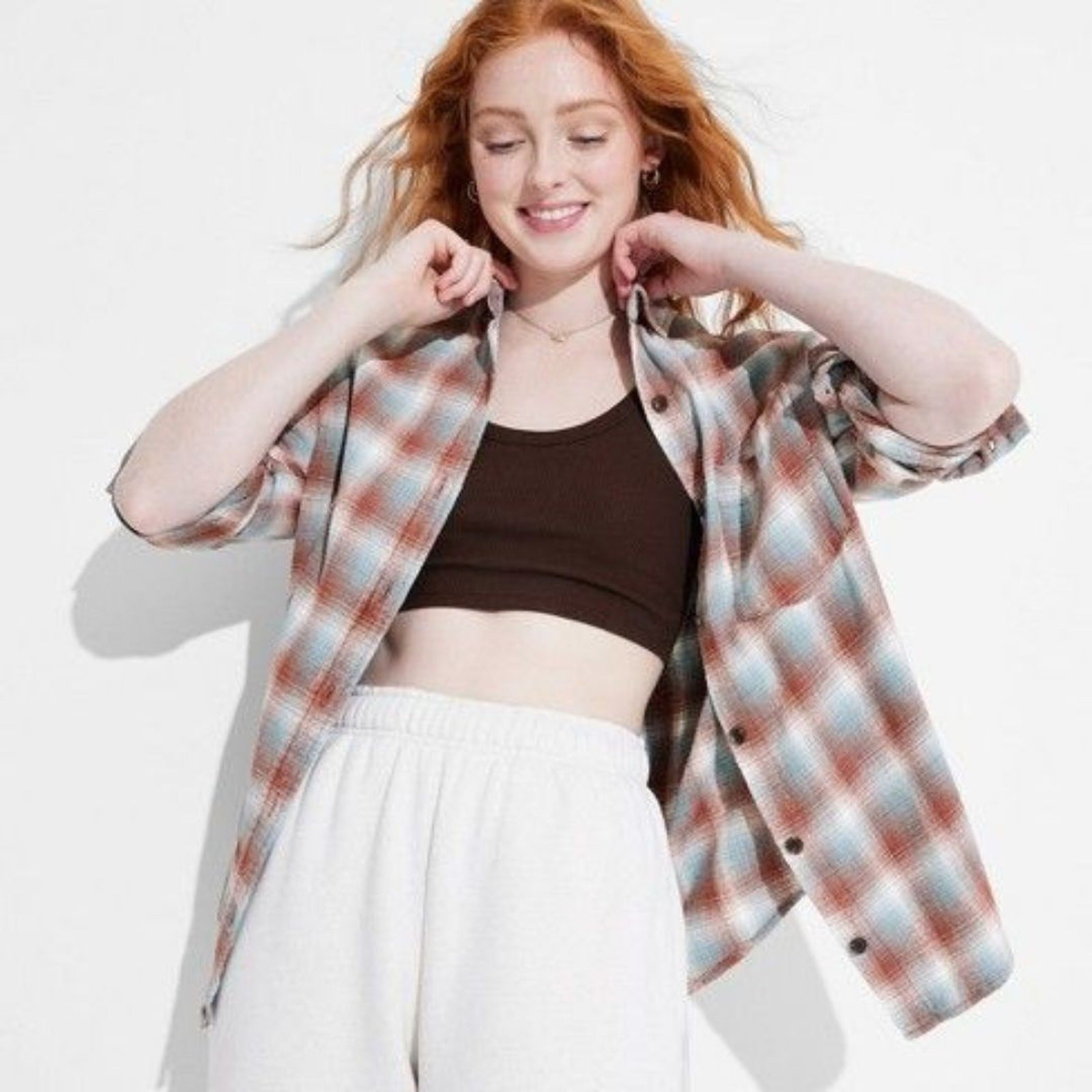 Wild Fable Long Sleeve Oversized Flannel Button Down Shirt Light Brown Plaid XXL
