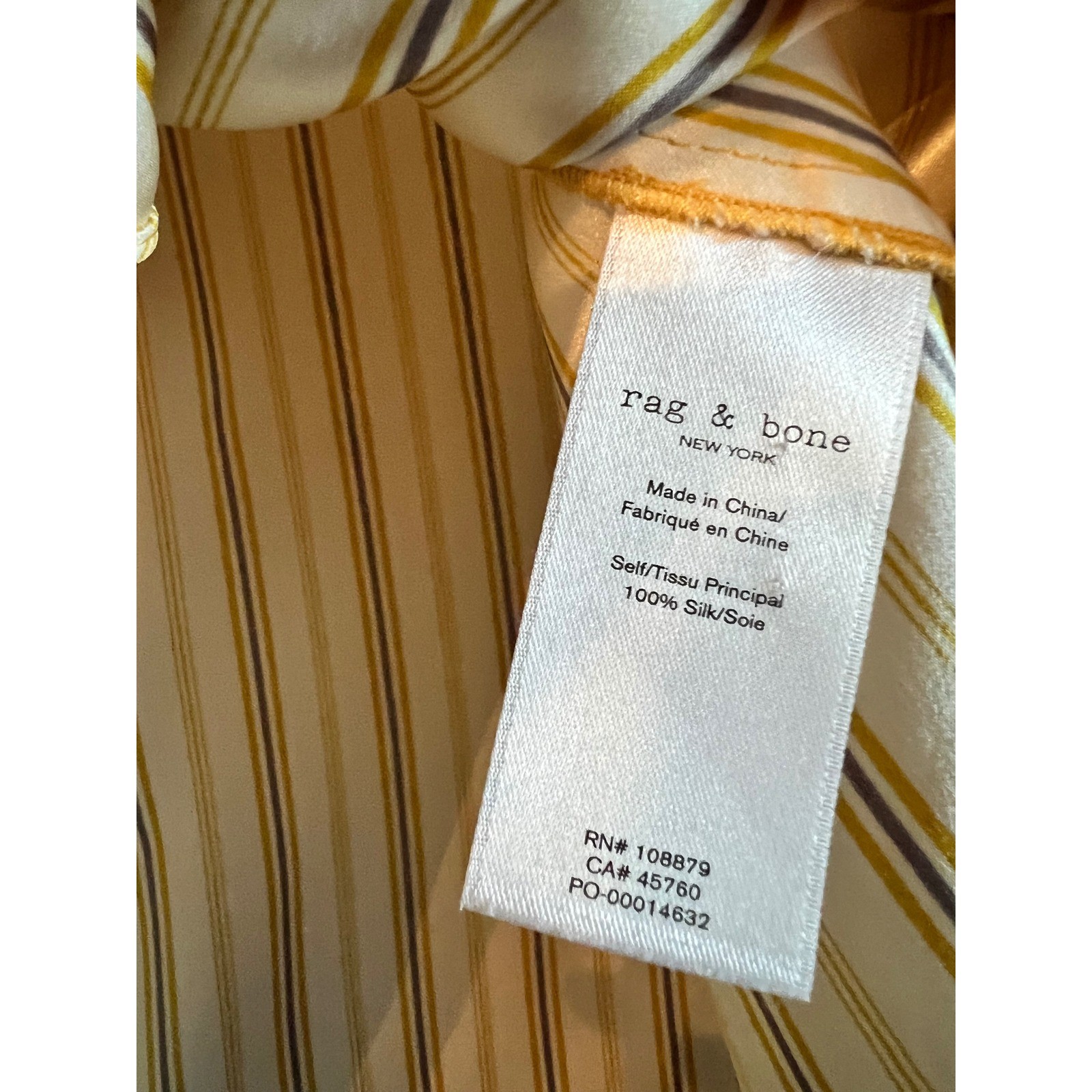 Rag & Bone Striped 100% Silk Wrap Tie Blouse Top Overhead Button V Neck NWOT