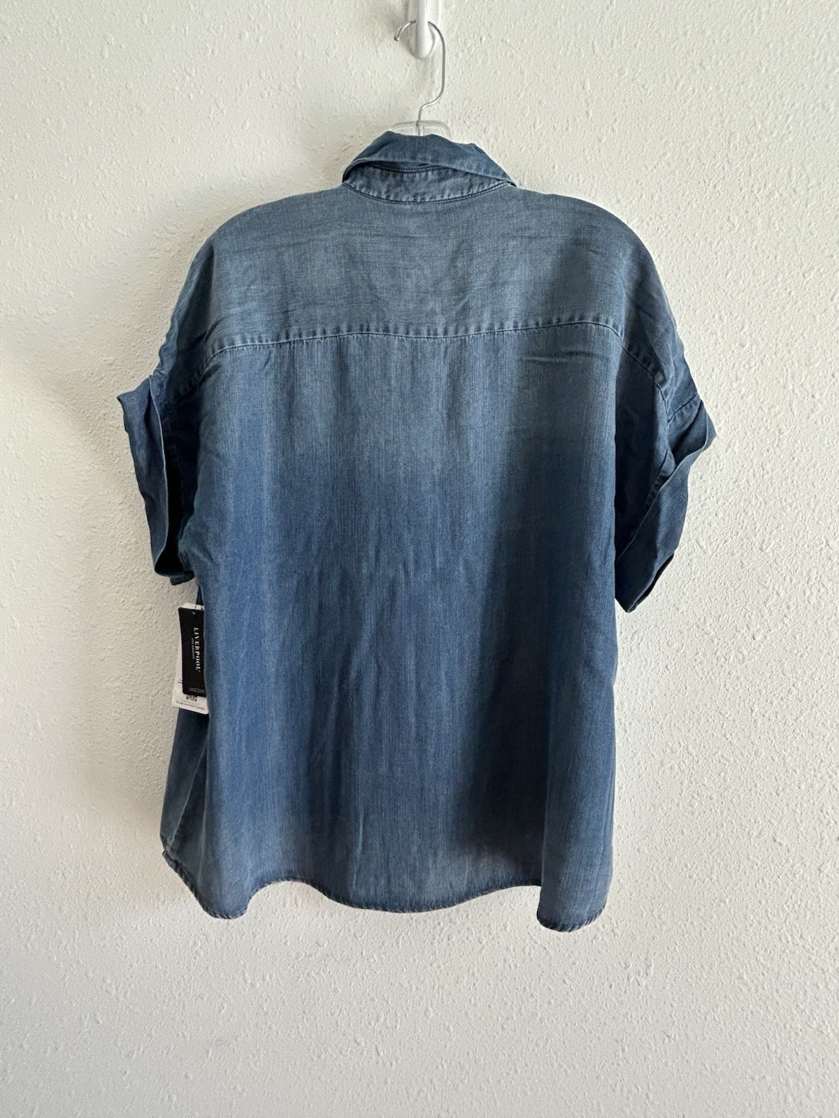 Liverpool Button Front Shirt Top Women’s Petite Size PM Blue Casual Tencel