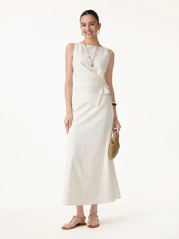 OGL Women’s Lyocell-Linen Blend Boatneck Waist-Defined Top – No Import Fees