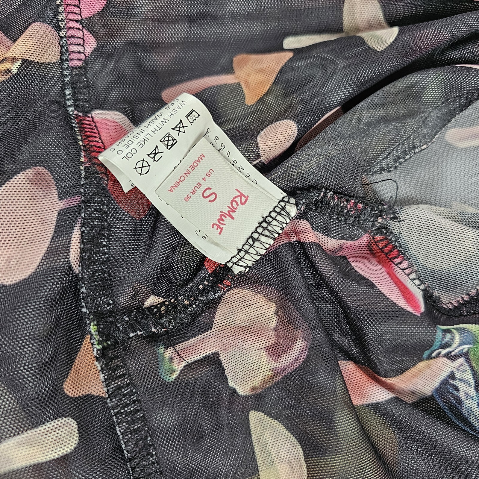 Romwe Sheer Black Mushroom Wrap Crop Top Size S