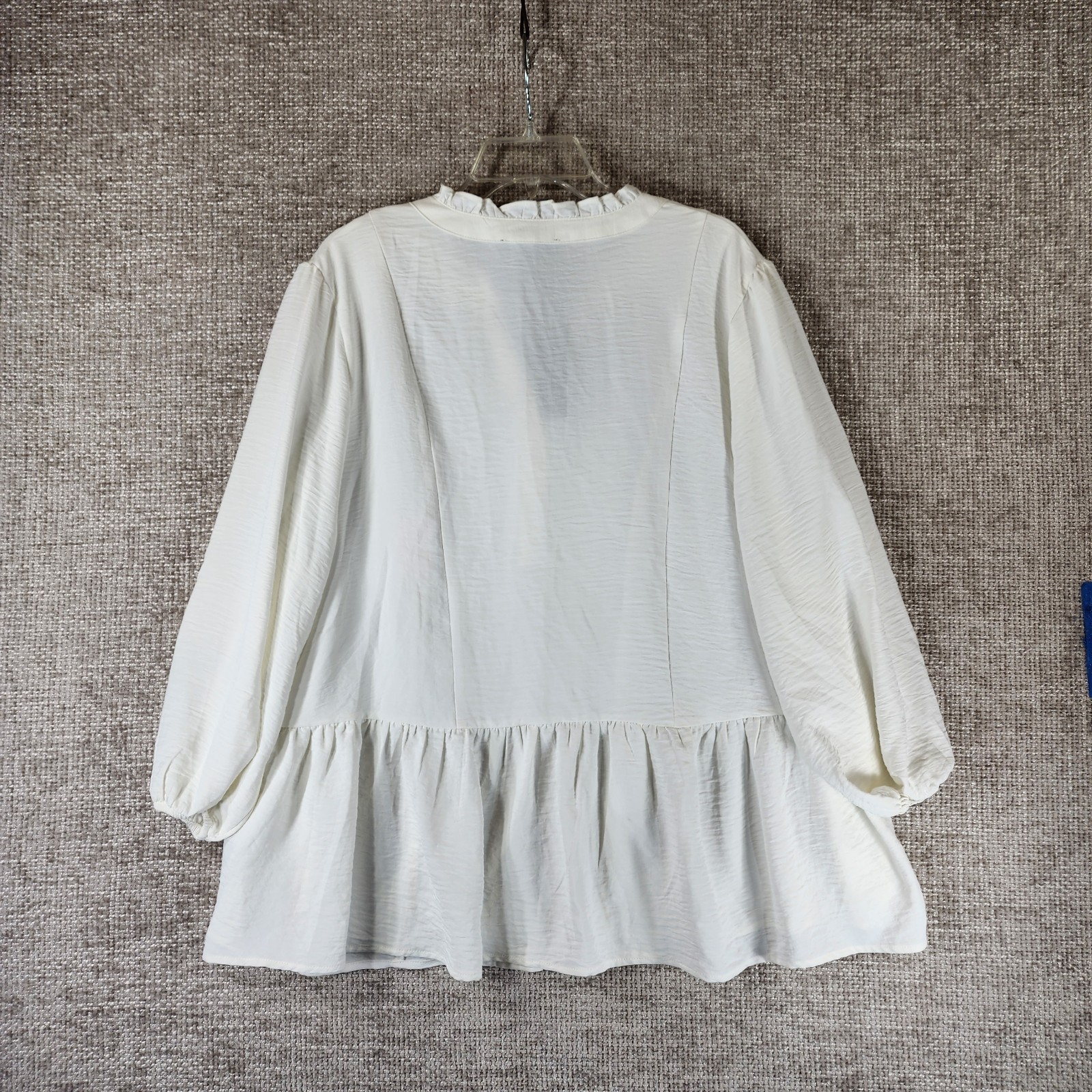 Fred David 1/2 Button Popover Blouse Womens 3X Ivory Peplum Ruffle Collar NWT
