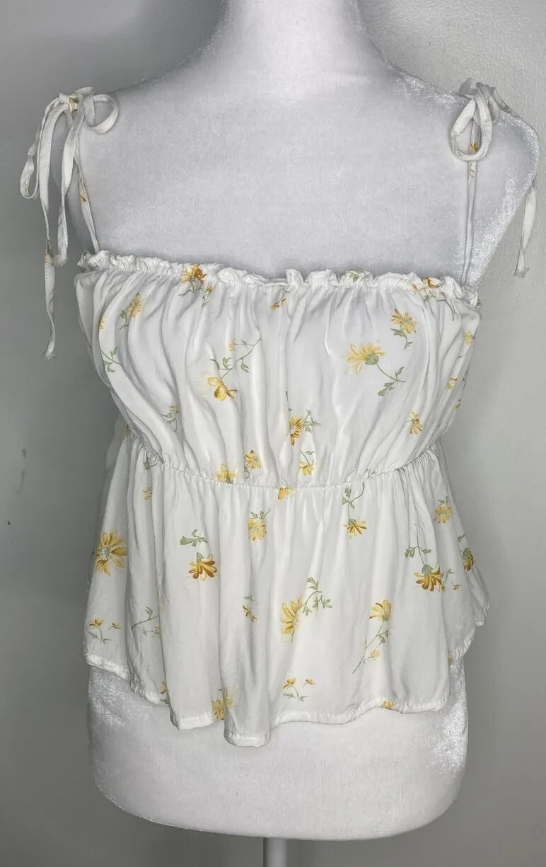 Lottie Moss M Yellow Floral Spaghetti Strap Crop Top