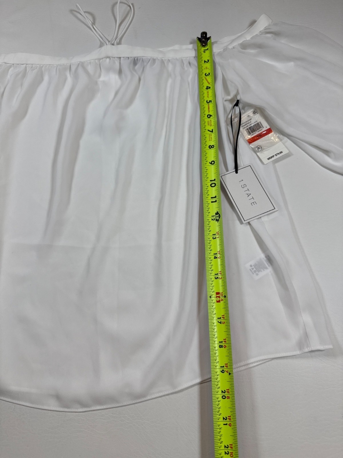 1.State Essentials Off-Shoulder White Top XS Lightweight Sheer (NN513)