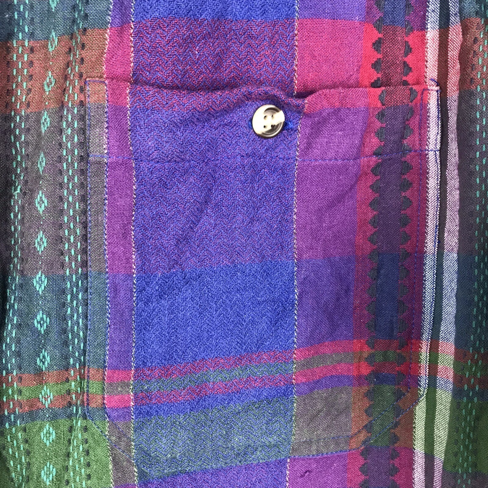 Cabin Creek Plaid Button Up Purple Blue Green Red Colorful 80s 90s Womens Large