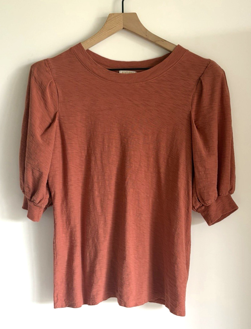 Nation LTD Loren Rust Puff Sleeve Pima Cotton Crewneck Size M Elevated Basic Top
