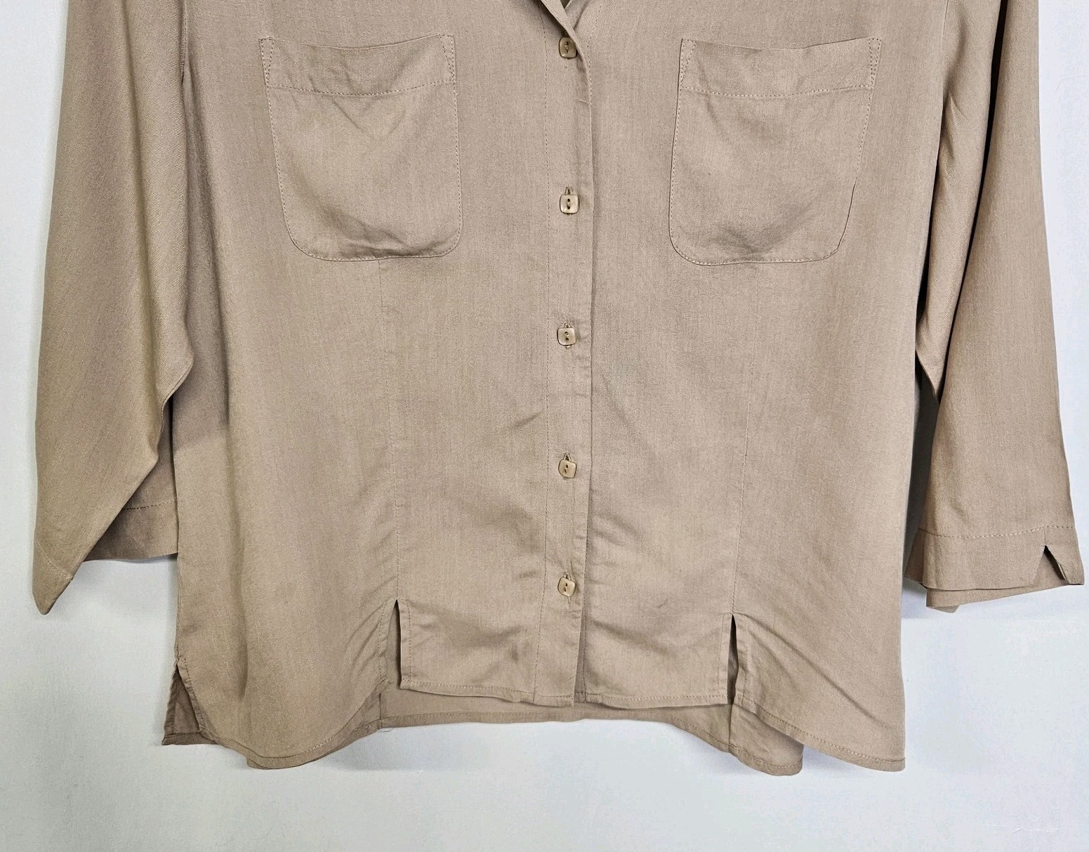 Notations Light Brown Tan Silk 3/4 Sleeve Button Up Blouse Women’s Size XL