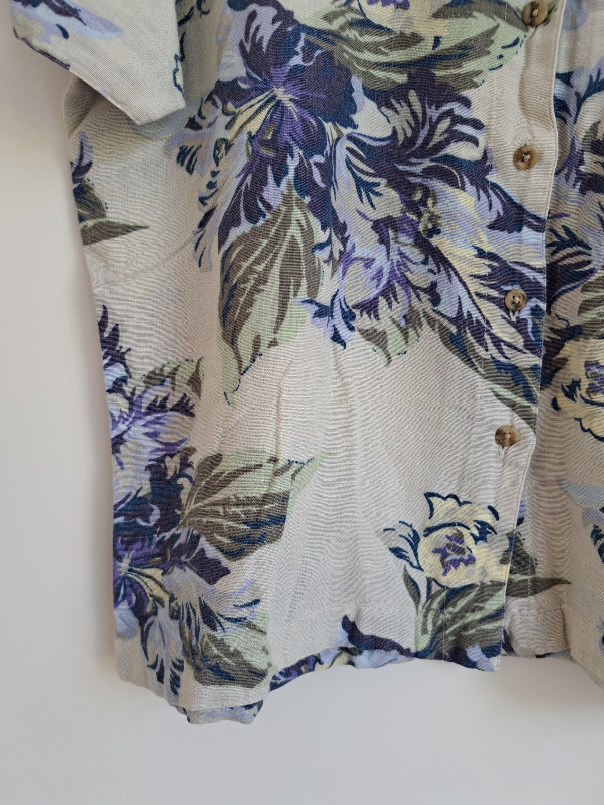 North Crest Floral Blouse Size L Linen Mix Boxy Pocket Slight Stretch