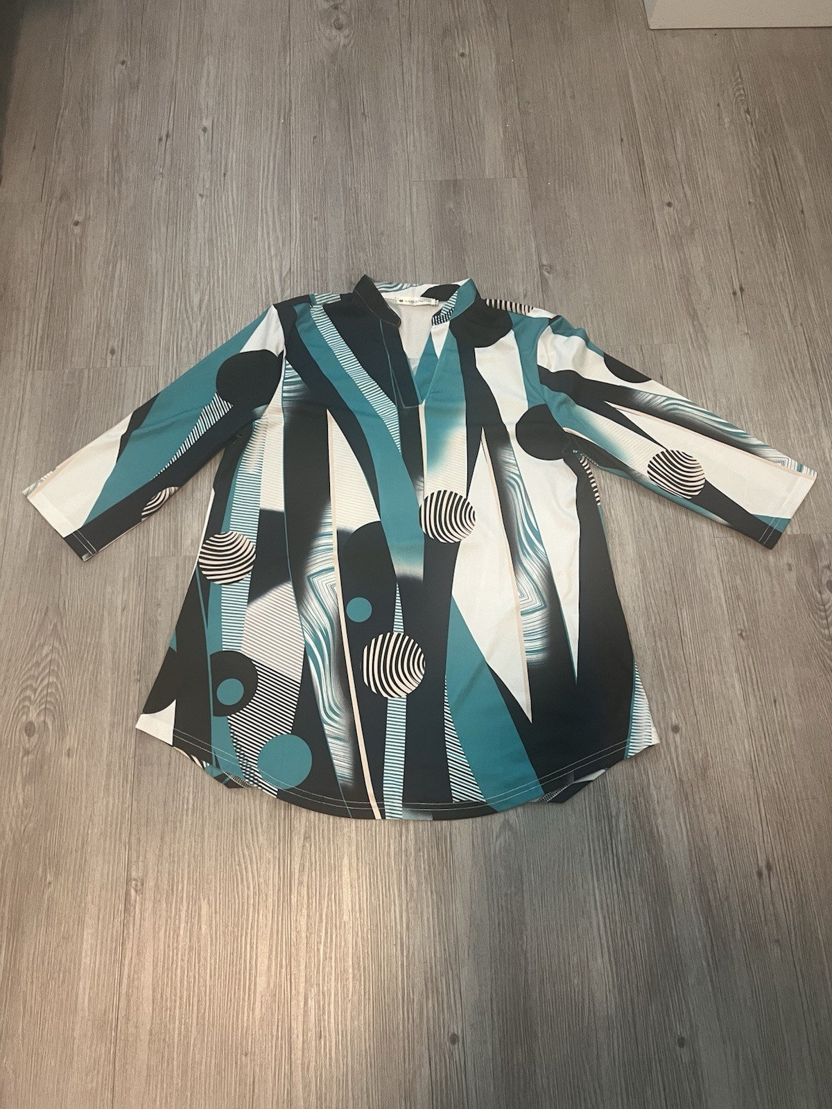Baishenggt 3/4 Sleeve Top, Notch V Neck Floral Work, Dressy Casual Loose Fit Top