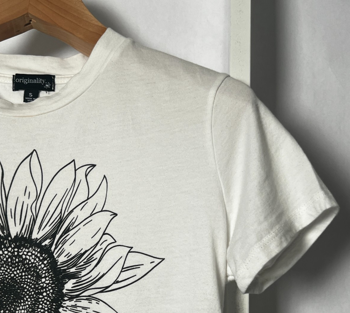Sunflower Cropped Knit Top Womens S White Black Crew Neck Short Slv Originality