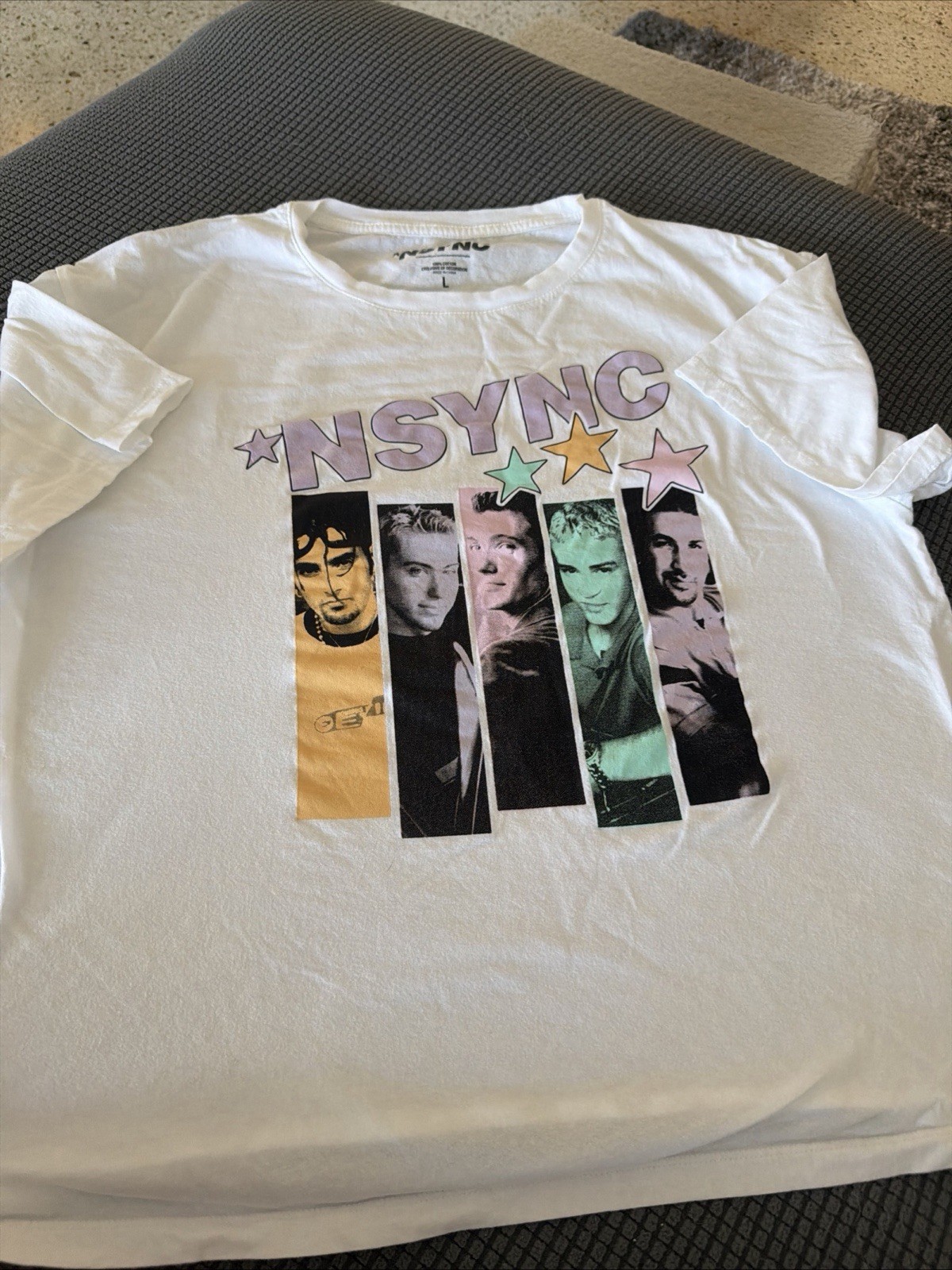 NSYNC Boy Band Retro Graphic White T Shirt Size L Vintage Y2K 90s Music