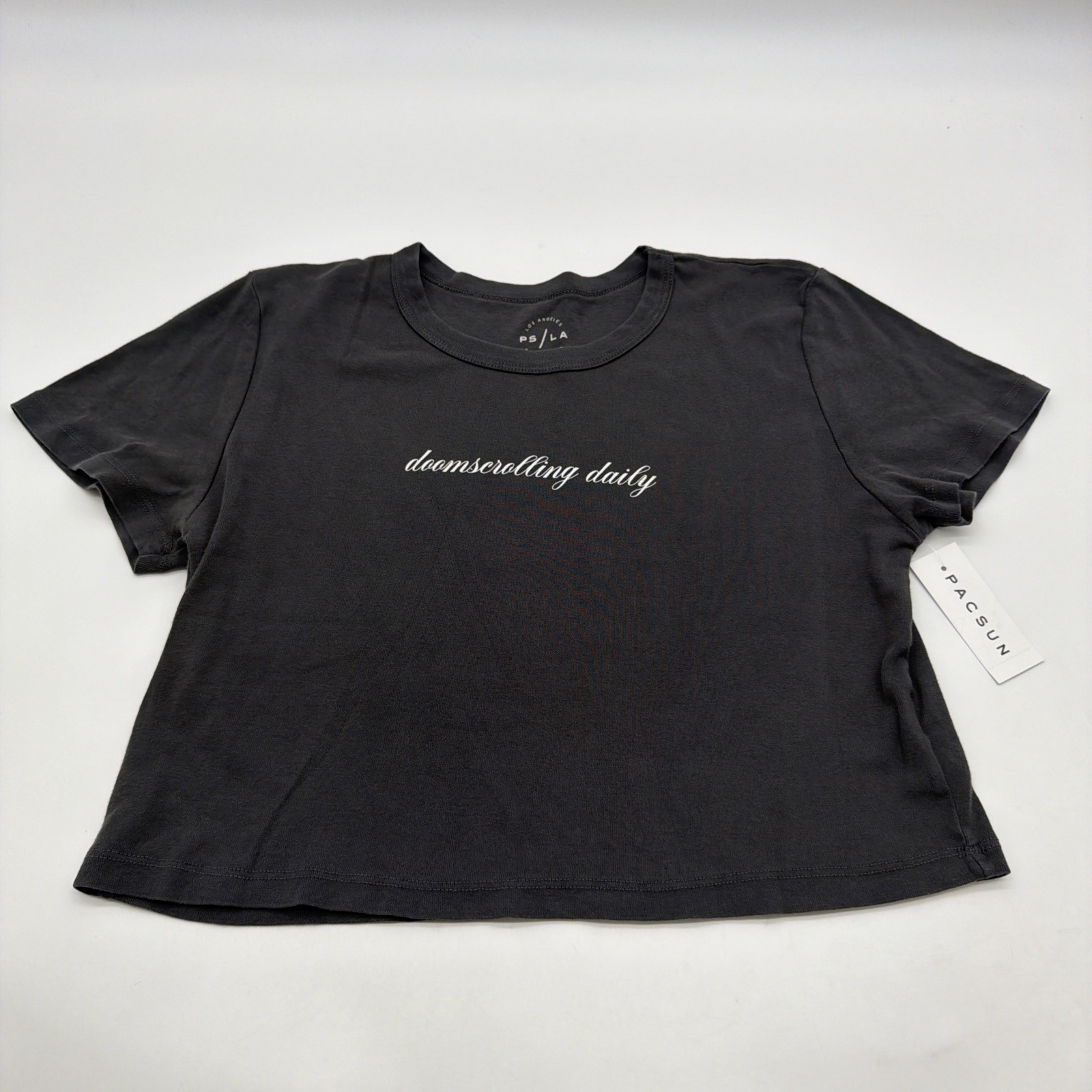 Pacsun Cropped T-shirt Women L Dark Gray Logo 100% Cotton NWT.#43132