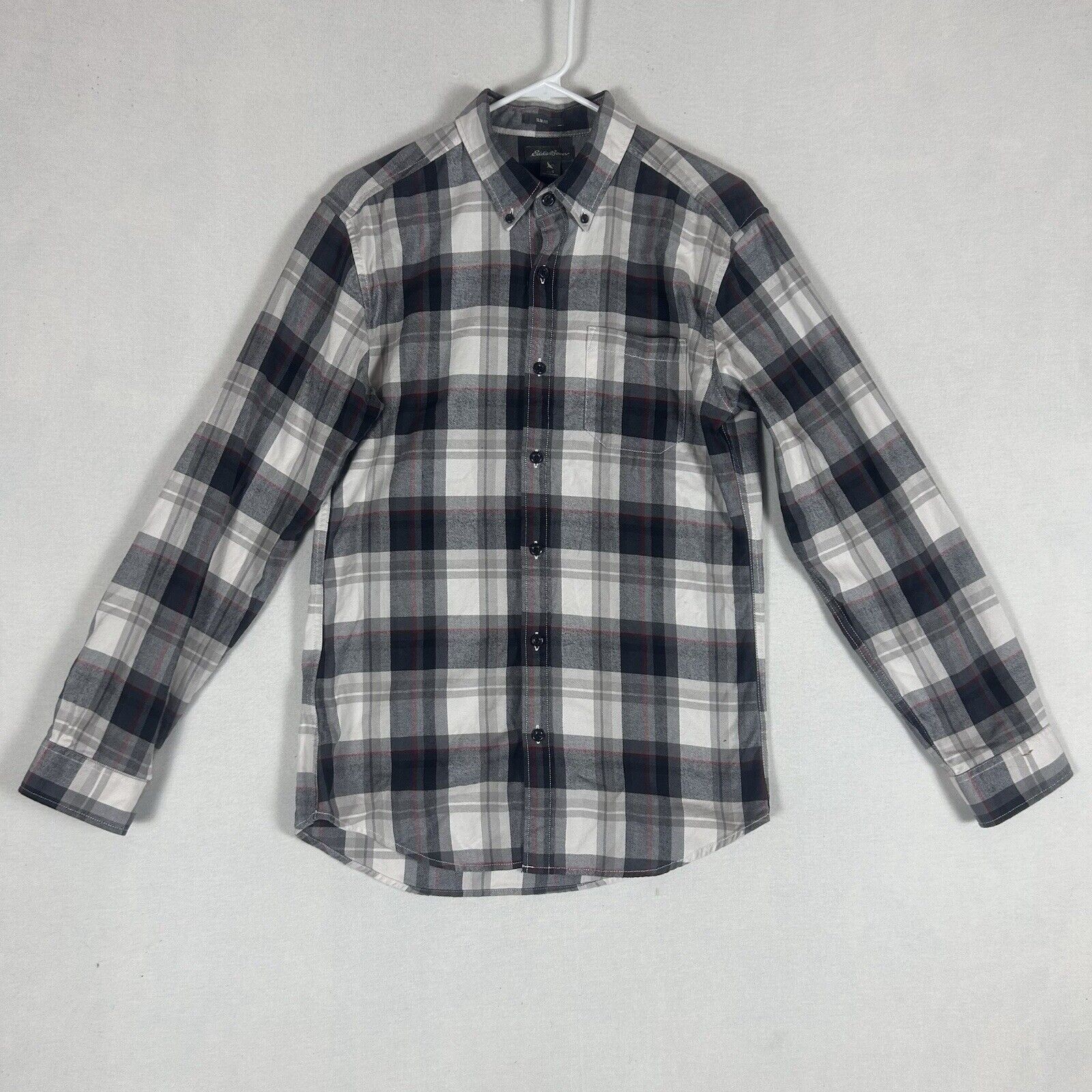 Eddie Bauer Womens Plaid Long Sleeve Button-Down Shirt Size Small Slim Fit Gray