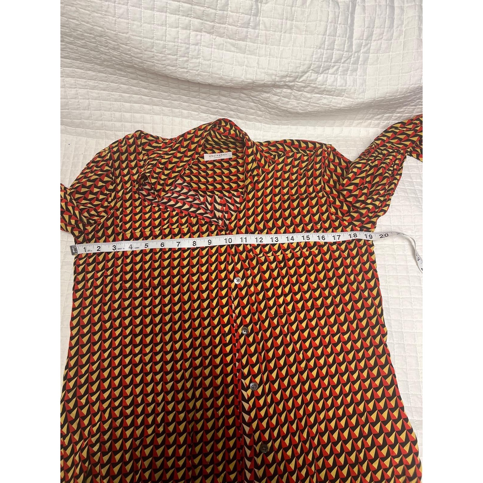 Equipment Femme Button Down Shirt Womens S Red Yellow Geometric Silk Excellent