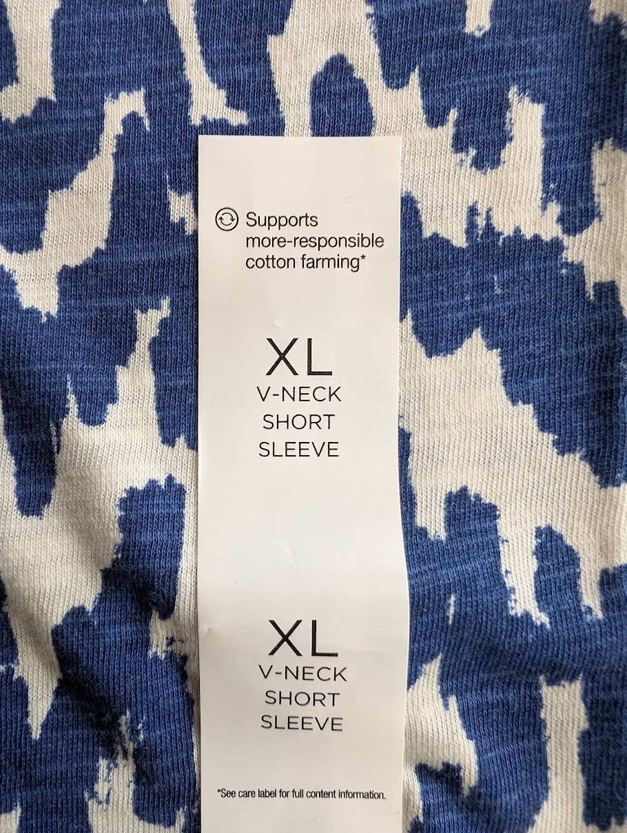 Sonoma Size XL The Everyday Tee Blue White Pattern Short Sleeve V Neck Top NWT