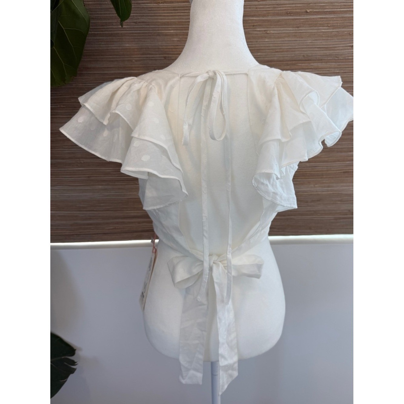 MinkPink White Flutter Sleeve Square NeckPolka Dot Crop Top- S