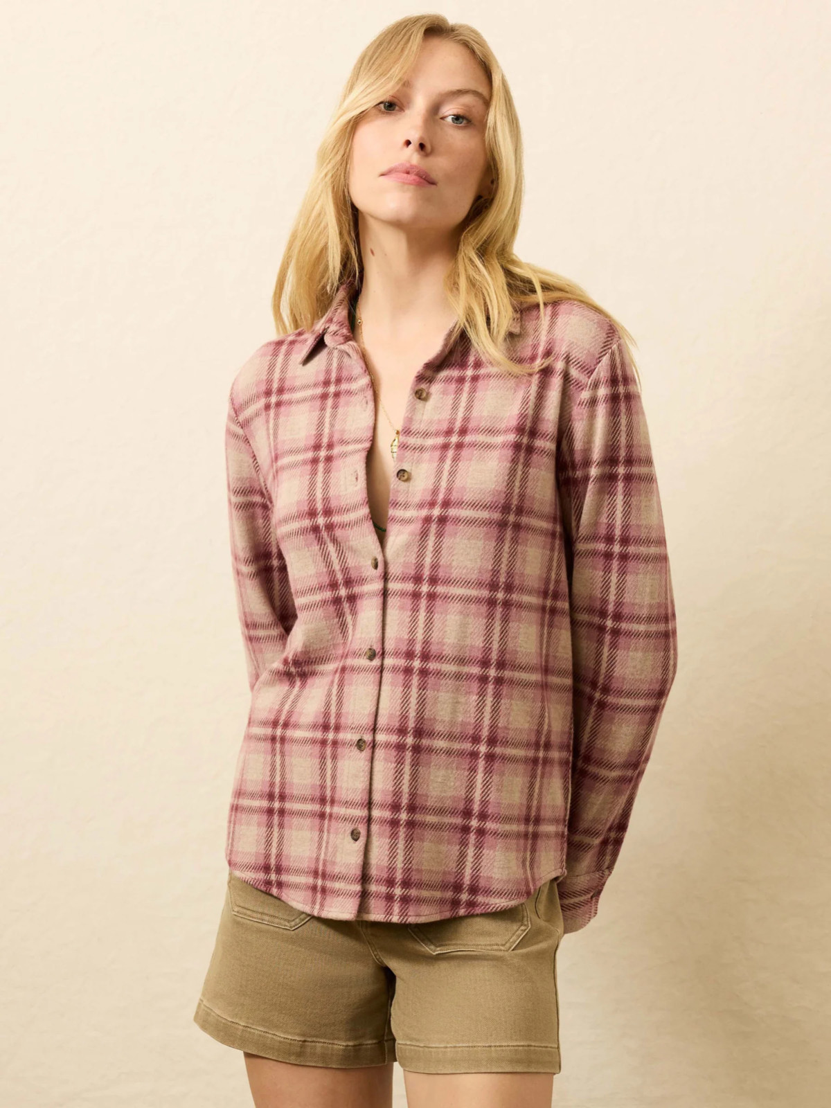 Faherty Legend Sweater Shirt Women’s Size Large Berry Coast Plaid Flannel – NWT