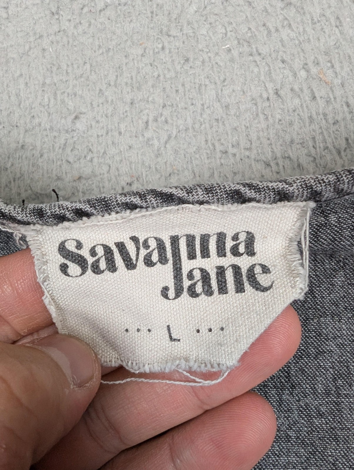 Savanna Jane Shirt Womens Large Gray Mineral Wash V Neck Boho Peplum Long Sleeve