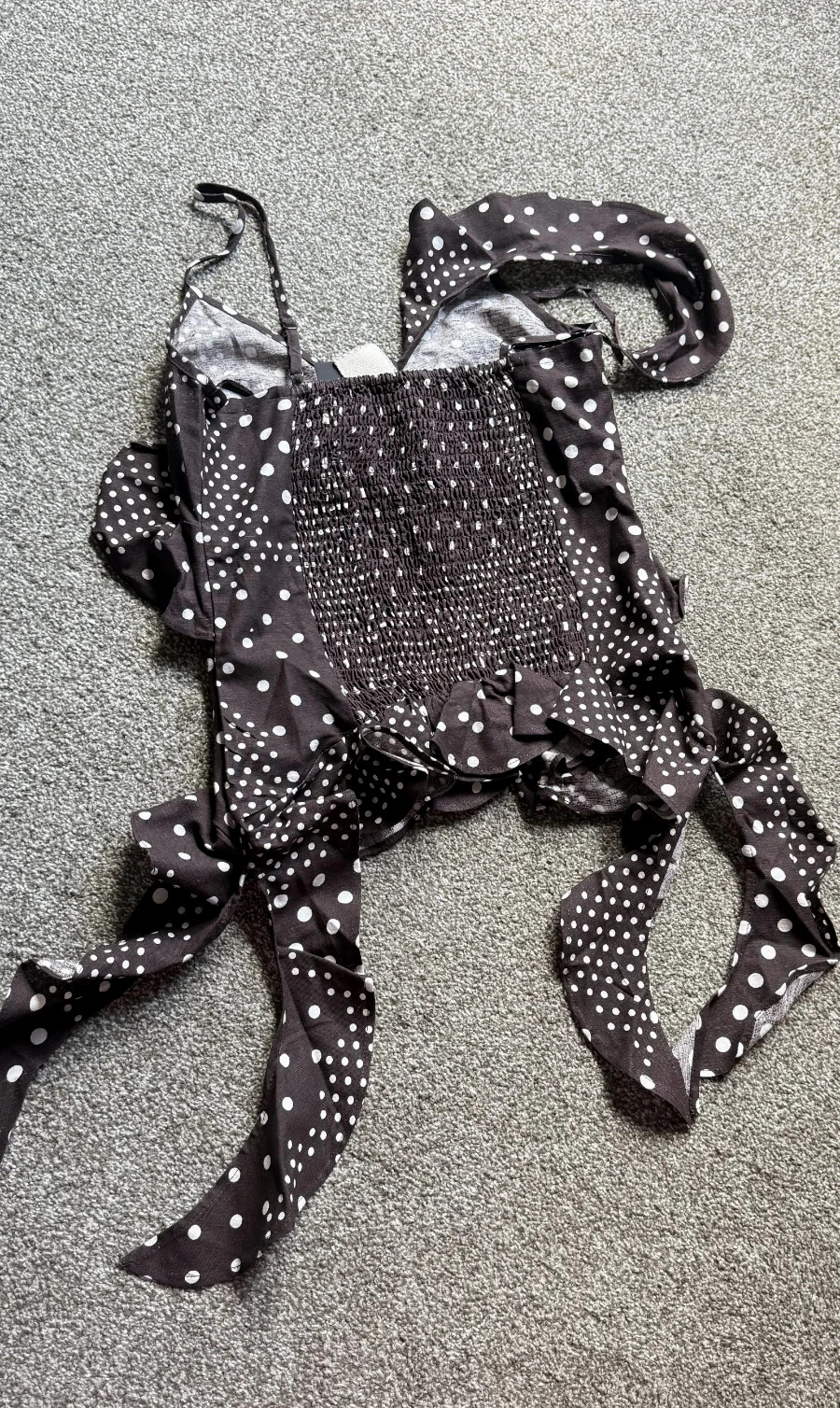 Style Envy Polka Dot Ruffle Camisole Top Brown White S NWT