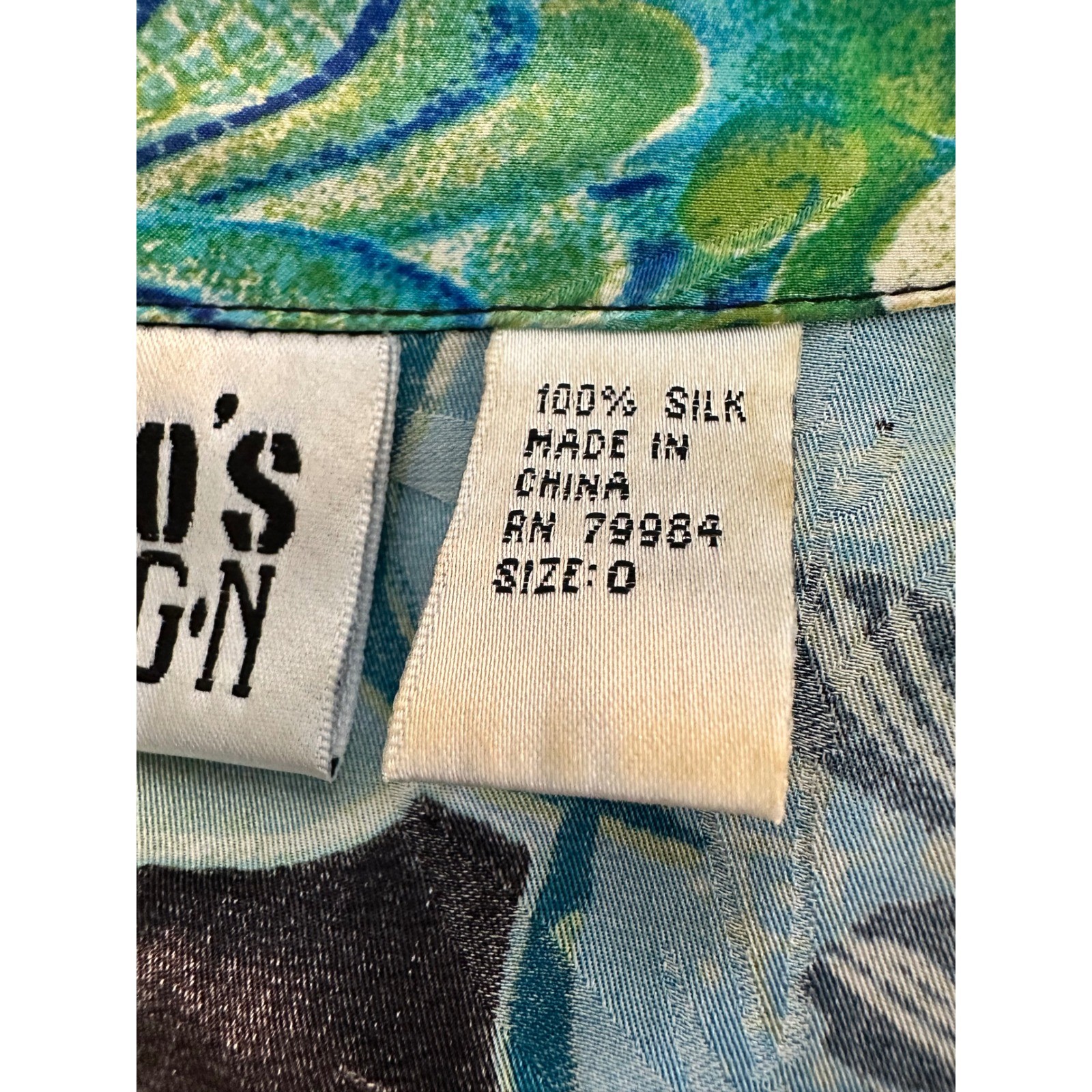 Chico’s Design Silk Tunic Top Size 0 US S Blue Green Floral Beaded Asian Motif