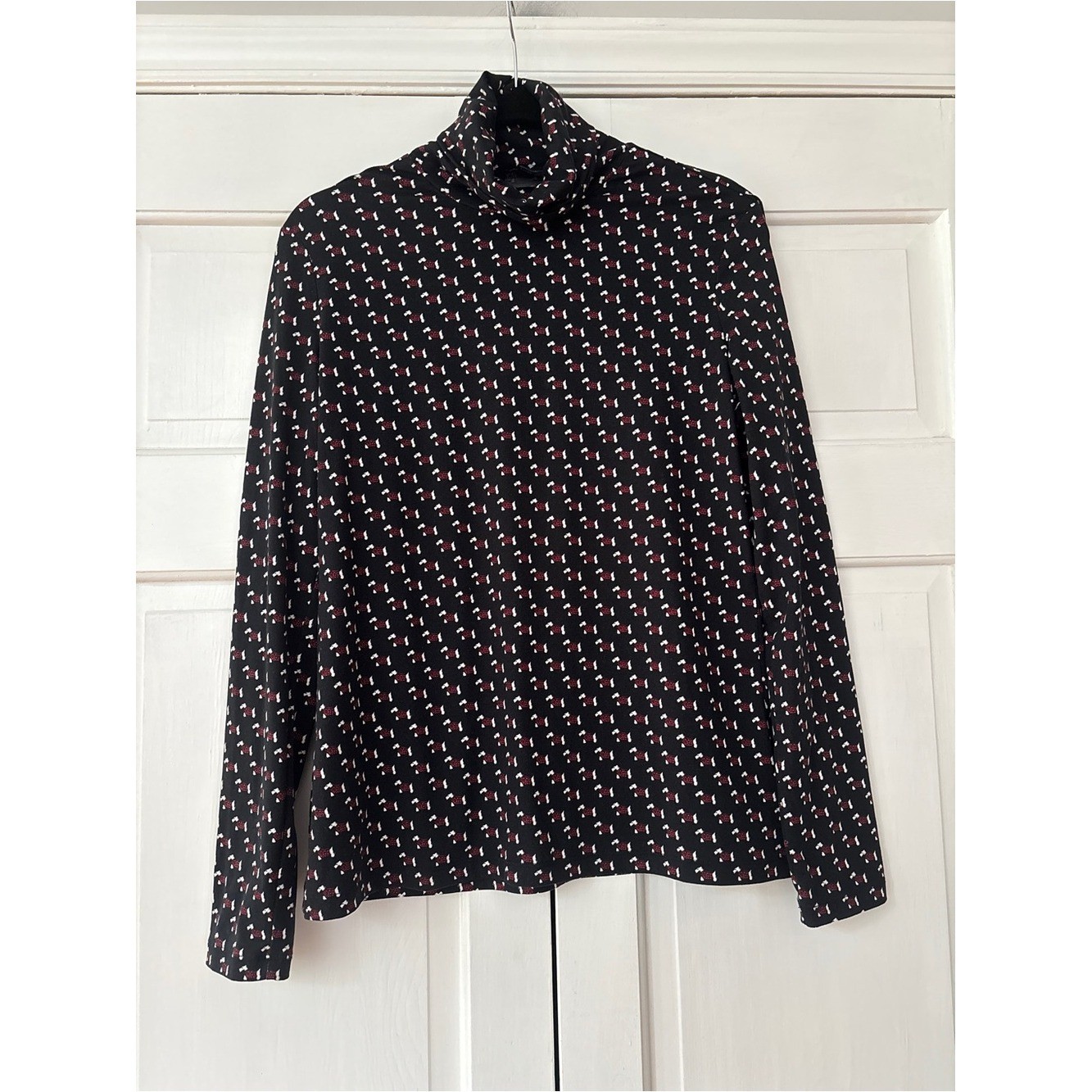 Brooks Brothers Scottie Dog Print Turtleneck Women Size Medium Black Stretch Top