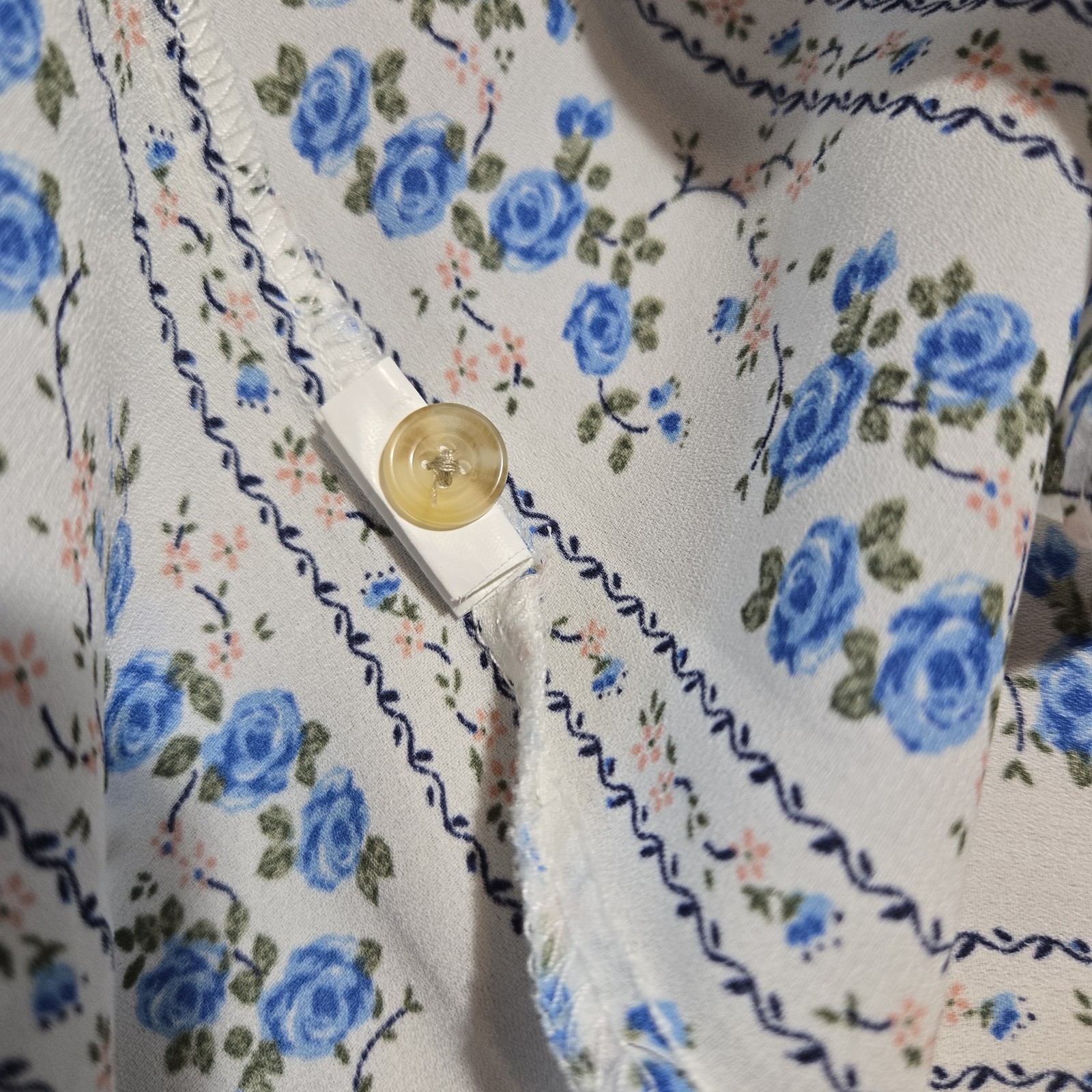 NoBo Womens Floral Cottagecore Babydoll Top Size L Boho Smocked Square Neck Blue