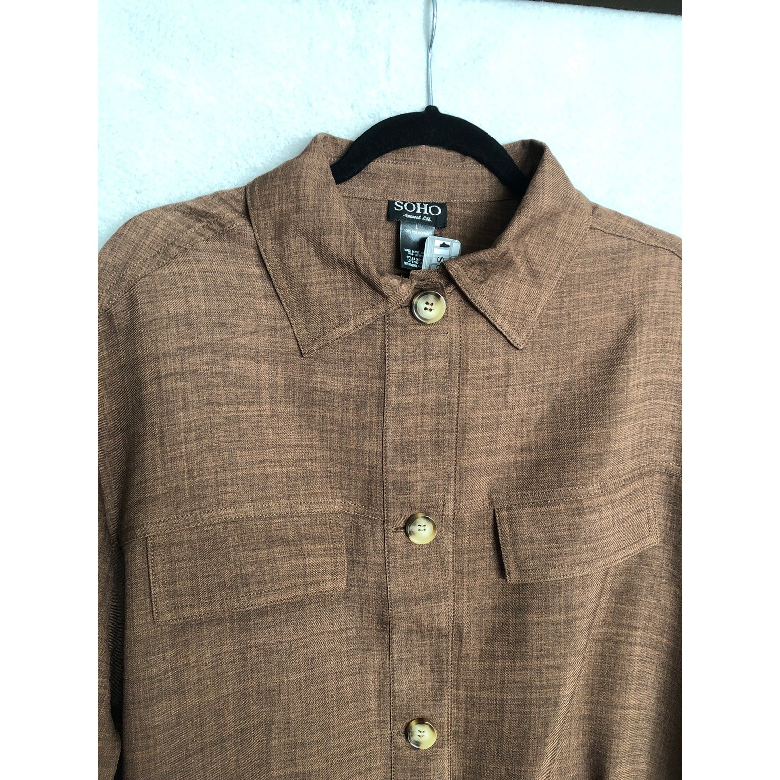 Soho Apparel LTD Drawstring Top Roll Tab Sleeves Brown Women’s Large NEW