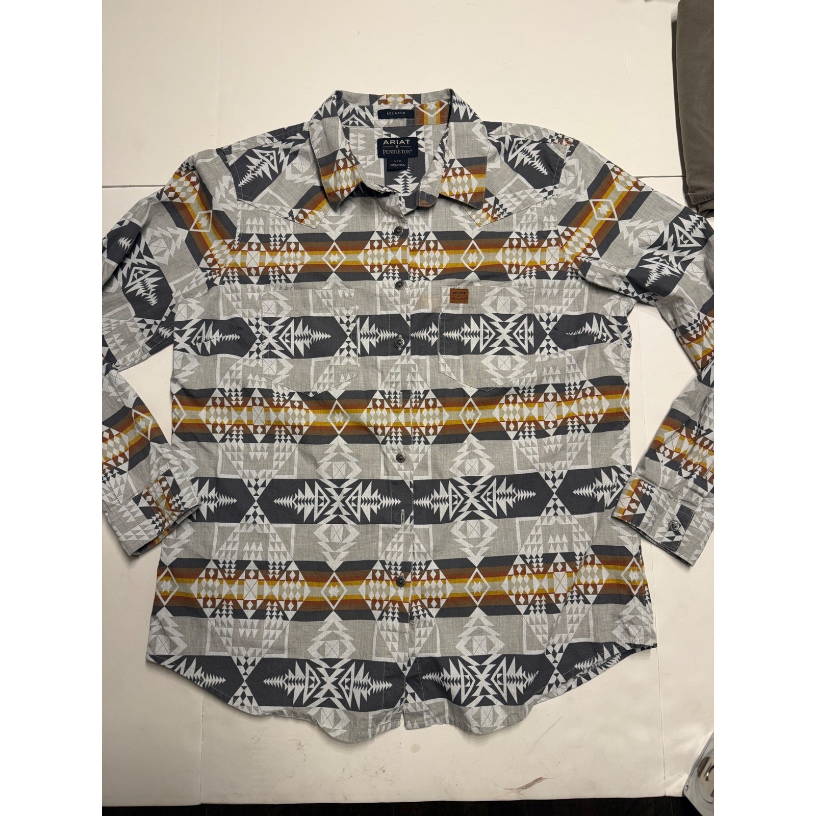 Ariat x Pendleton Billie Jean LS Shirt Womens Grey Geometric Western 10037733 L