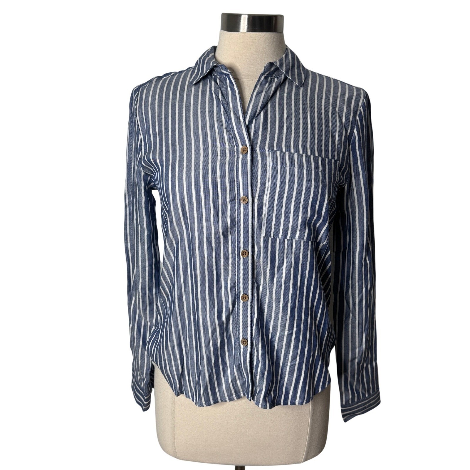 Beachlunchlounge Blue White Striped Button Down Shirt Womens Size XS NEW