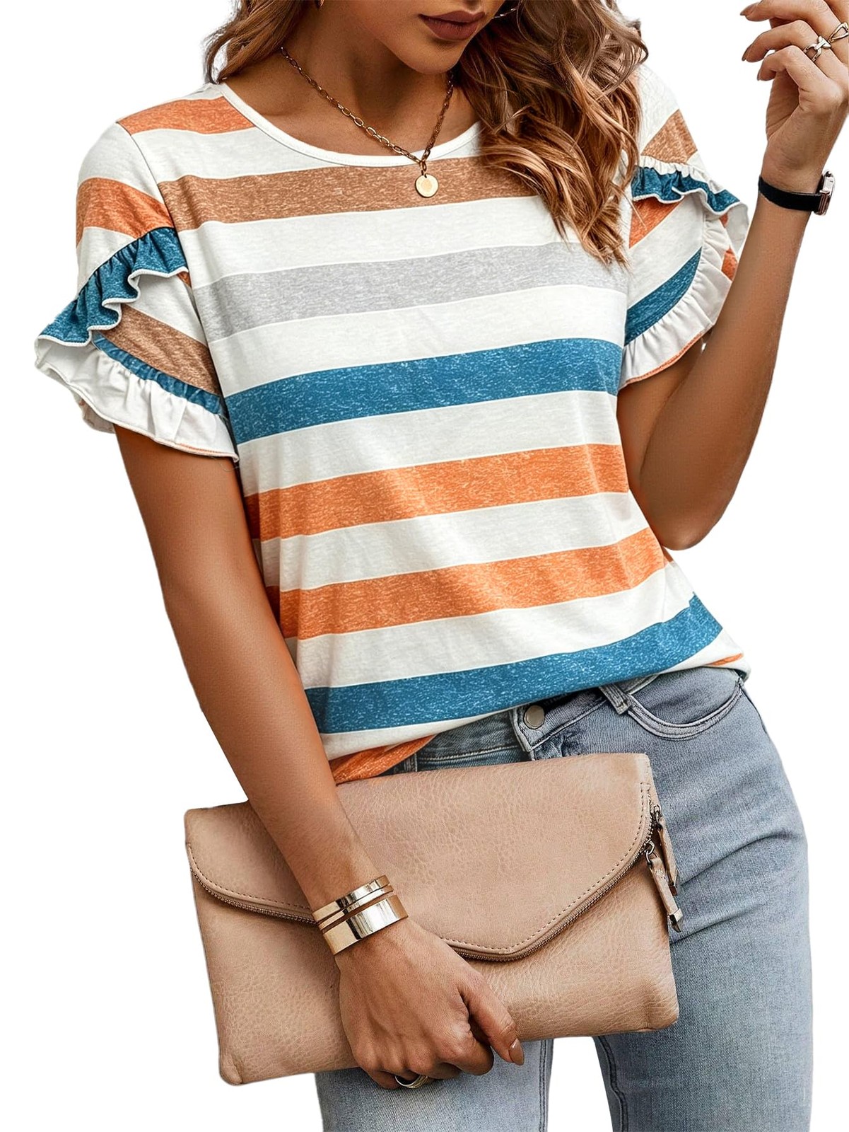 Tops for Short Sleeve Tops Petal Flutter 2026 Beach Fashion Vacation Cute Clo…