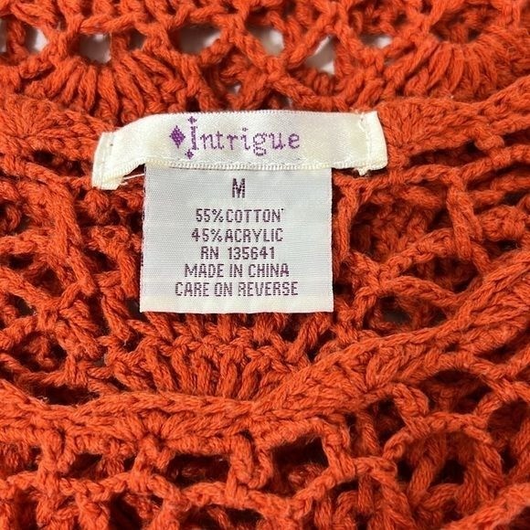 Intrigue Crochet Womens Top M Orange Cotton Acrylic Relaxed Boho Style