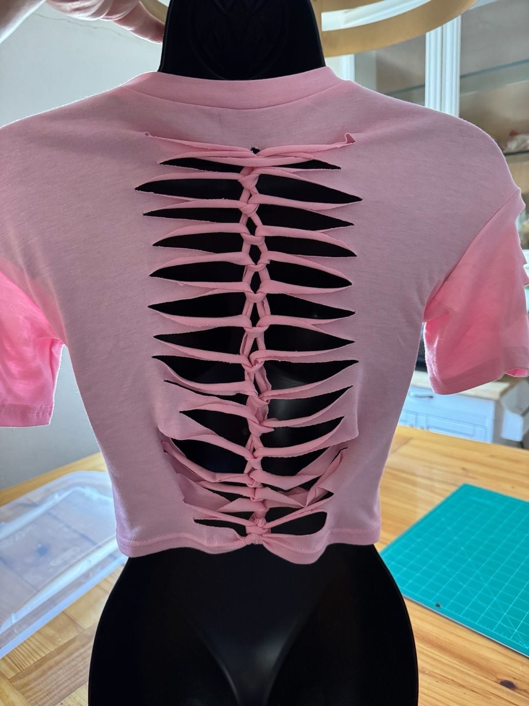 Customized Pink Distressed Grunge Style Cut-Out Crop Top with Gummy Bear Charms