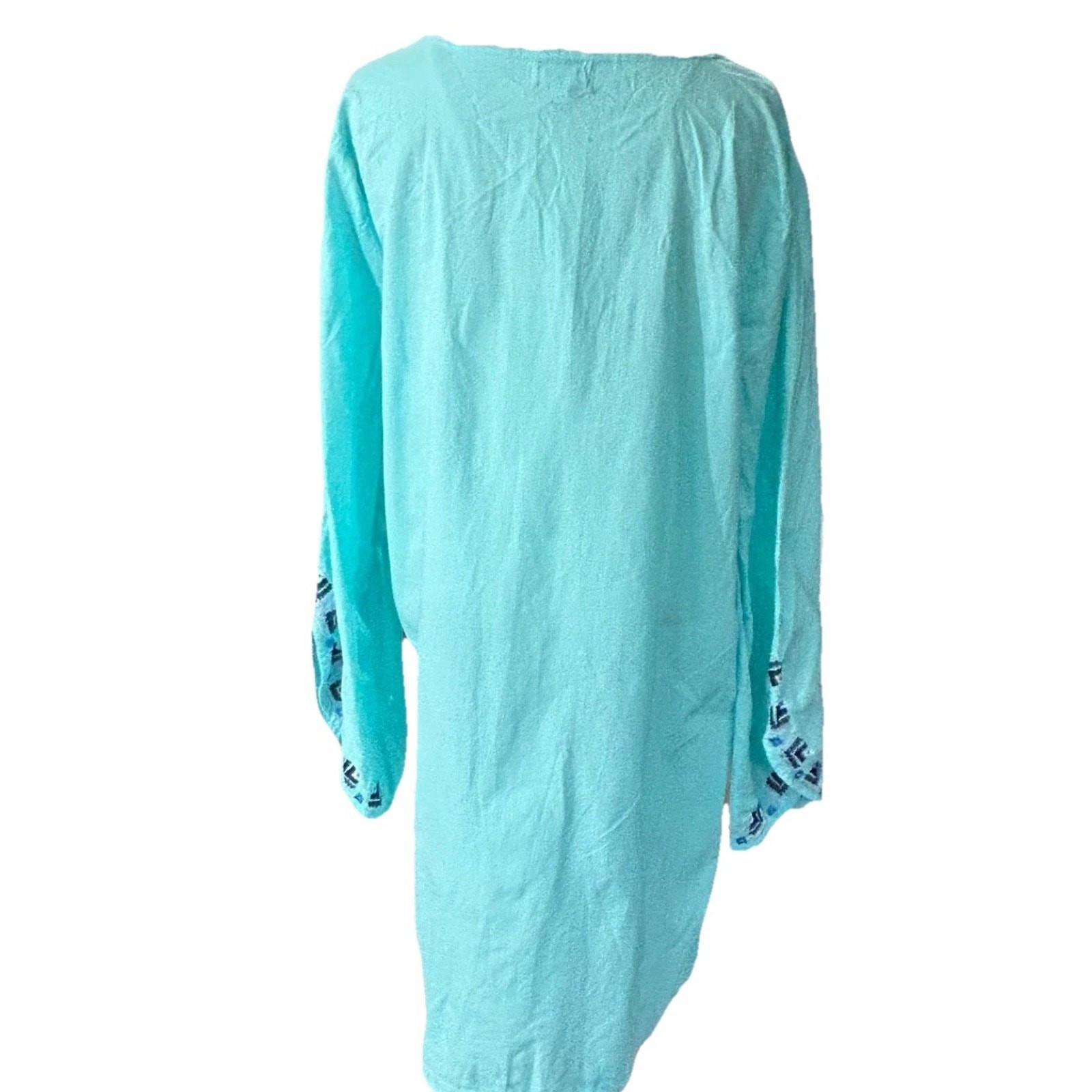 Mud Pie Beach To Bar Tunic L Turquoise Aztec Embroidered Cover Up Boho