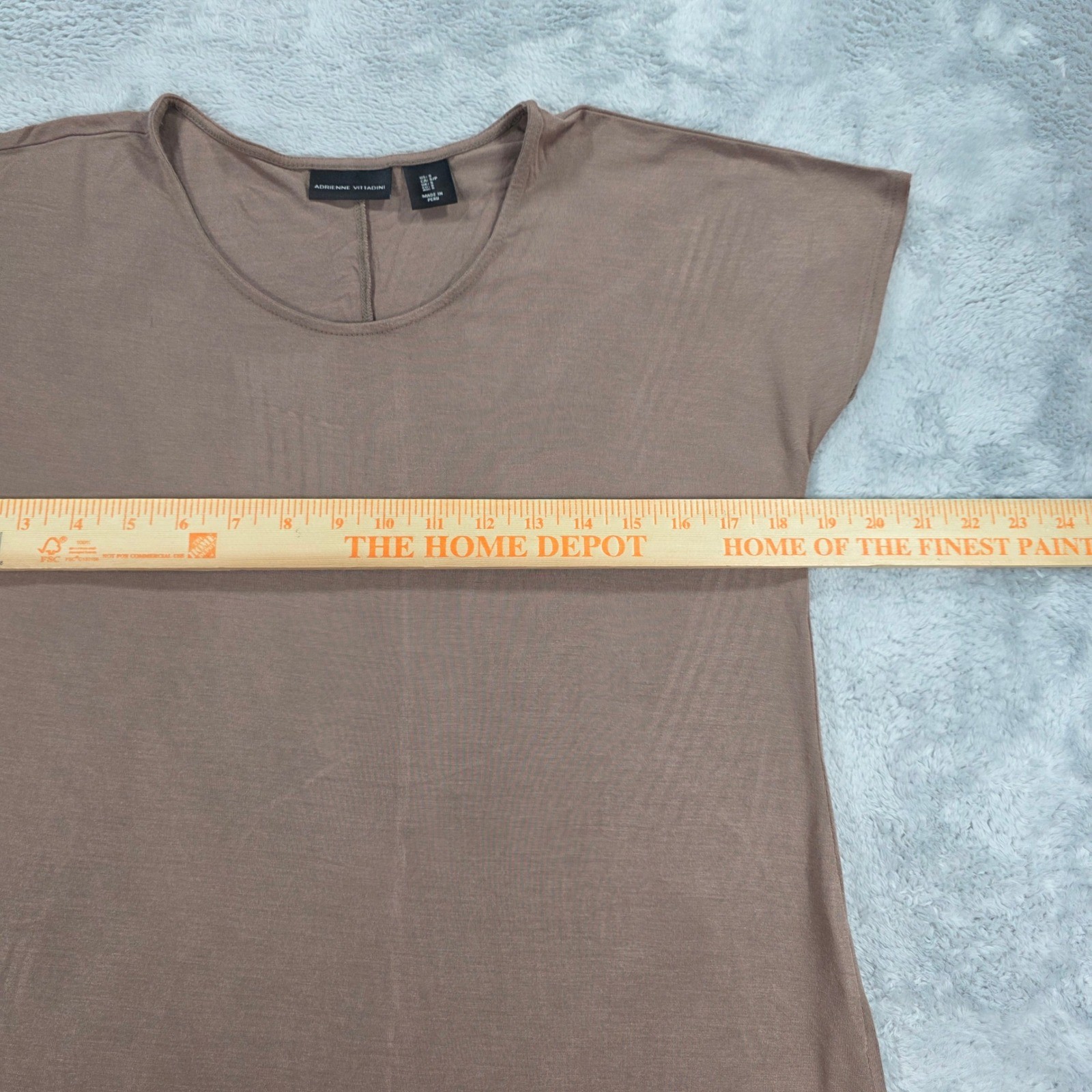 Adrienne Vittadini Modal Spandex Scoop Neck Cap Sleeve Taupe Small Womens Top