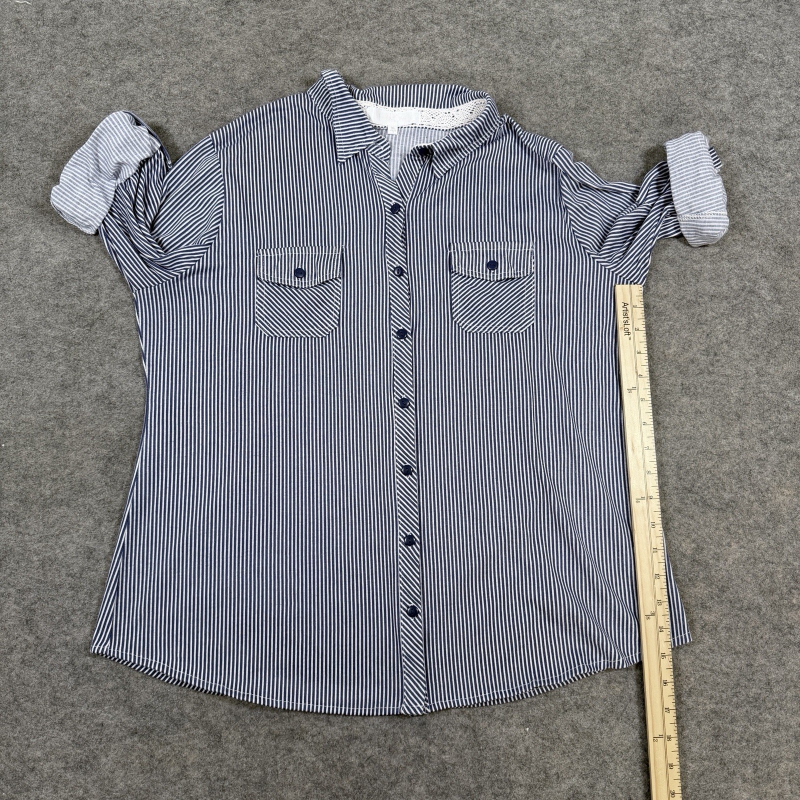Eden & Olivia 3/4 Sleeves Button-Up Shirt Fit Women’s Size XL Blue White Stripes