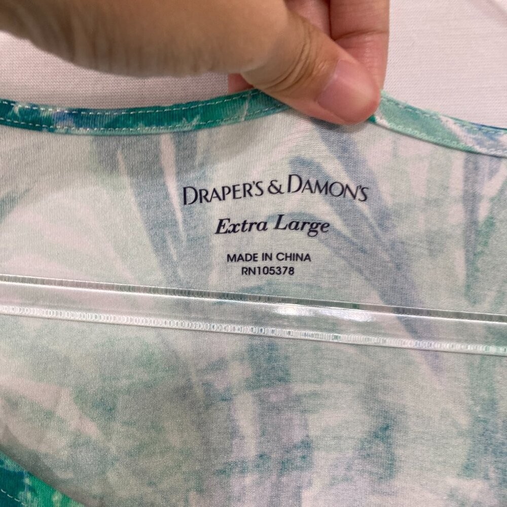Draper’s & Damon’s size XL Blue Green Leaf Print Novelty Stretch Casual Top