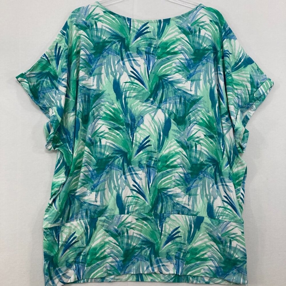 Draper’s & Damon’s size XL Blue Green Leaf Print Novelty Stretch Casual Top