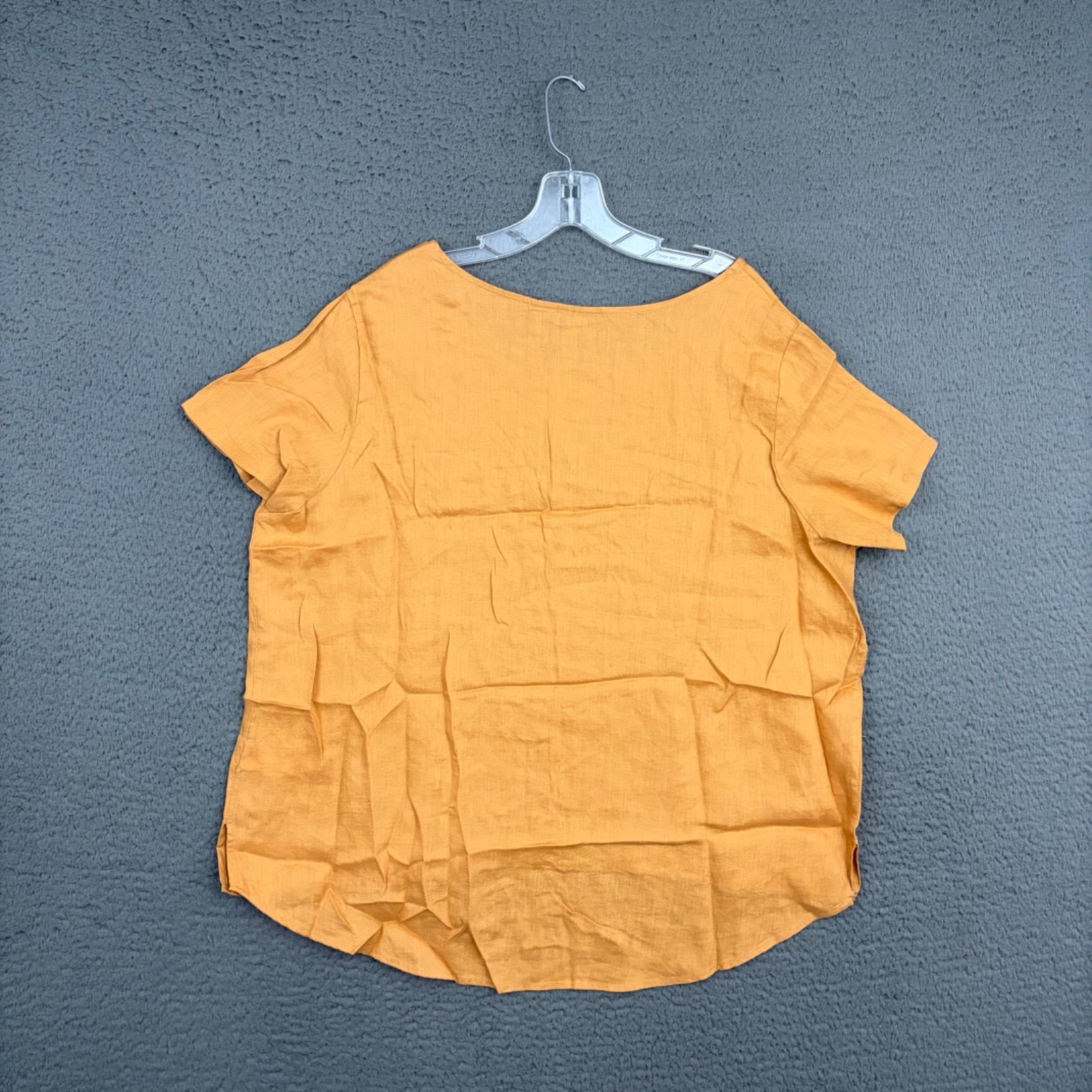 Tahari Blouse Top Womens 1X Yellow Orange 100% Linen Summer Beach Casual Mom