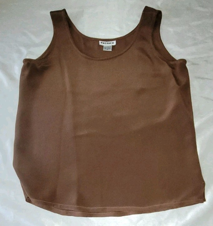 Patrick Collection Vintage Pure Silk, Sleeveless, Milk Chocolate Brown, Sz S