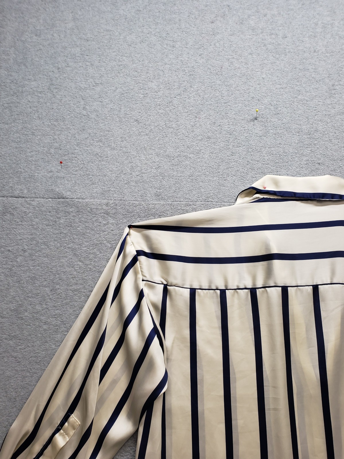 Zara Women Tops S Cream Navy Blue Striped Button Front Collared Long Sleeve City