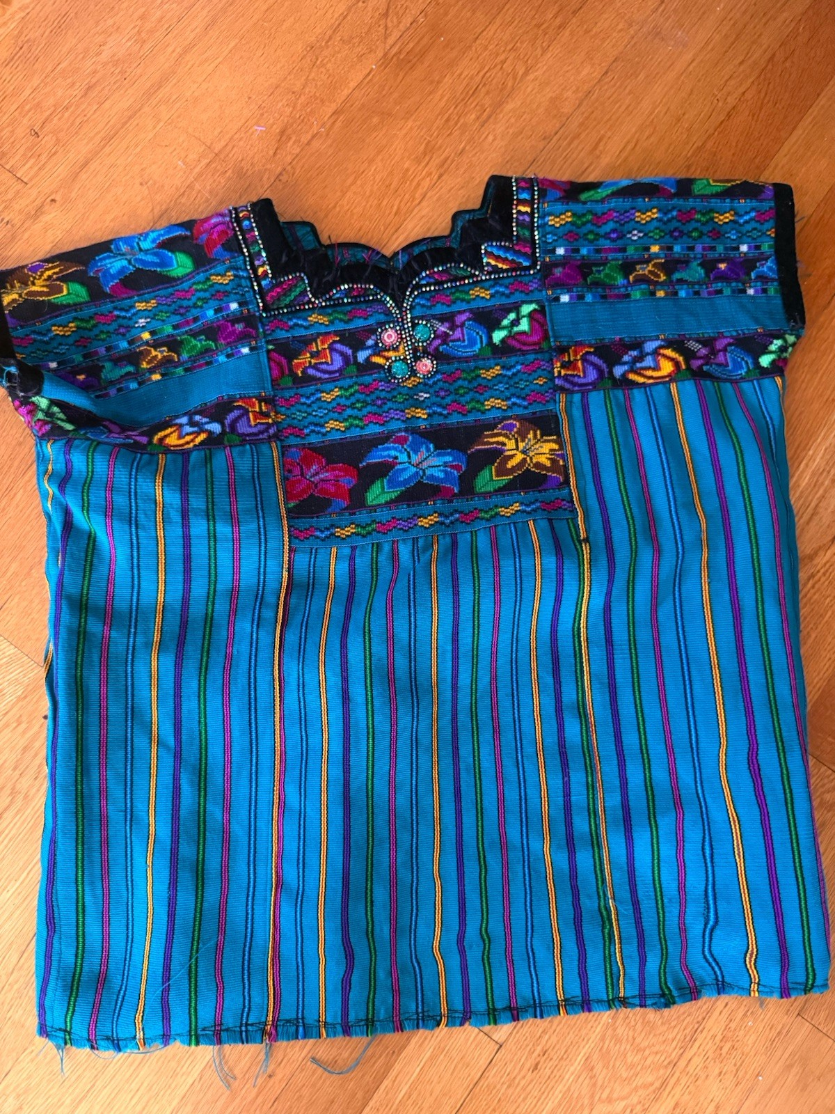 Vintage Guatemalan Huipil Chichicastenango Hand Woven Maya Tunic Top Blue